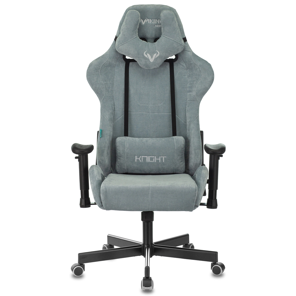Кресло игровое Бюрократ Zombie VIKING KNIGHT Fabric серо-голубой Light-28 с подголов. крестов. металл
