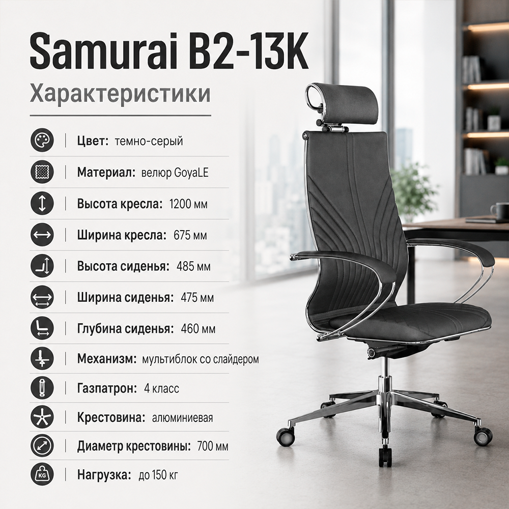 Кресло Samurai B2-13K  (Велюр GoyaLE темно-серый 2BA.9.14.49)