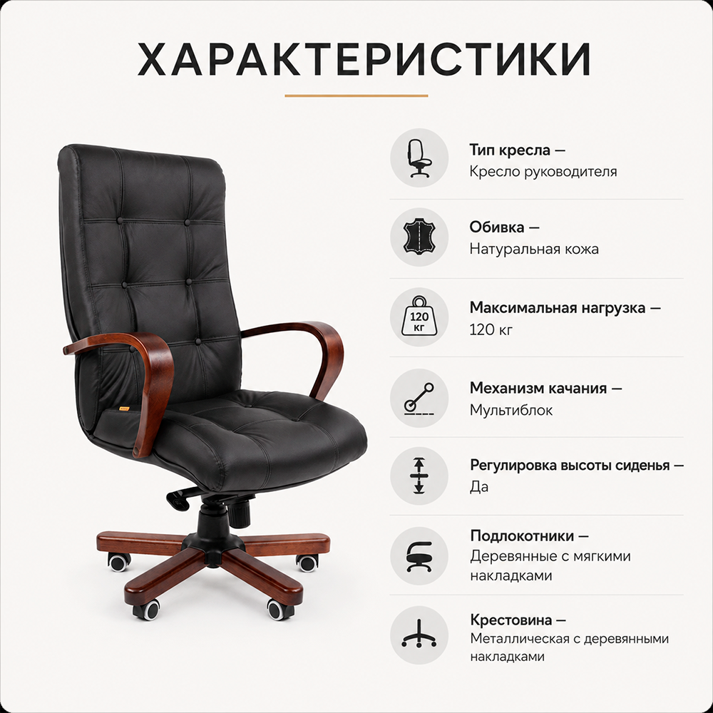 Кресло руководителя CHAIRMAN 424 WD кожа черная