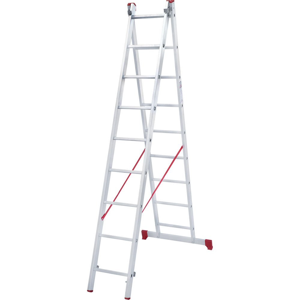 Лестница двухсекционная 2x9 ступеней, NV2220, 3,91м. алюминиевая