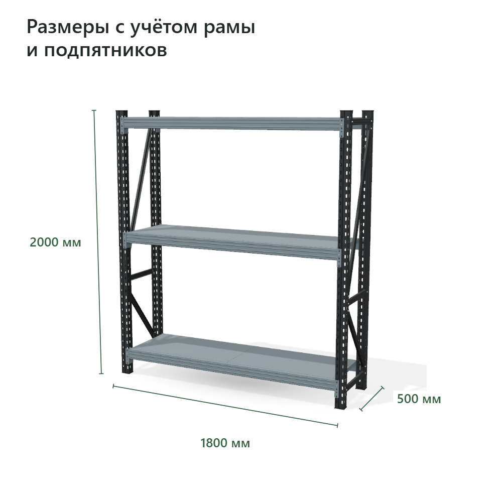 Стеллаж для гаража Векторс 500 2000×1800×500 мм, 3 яруса