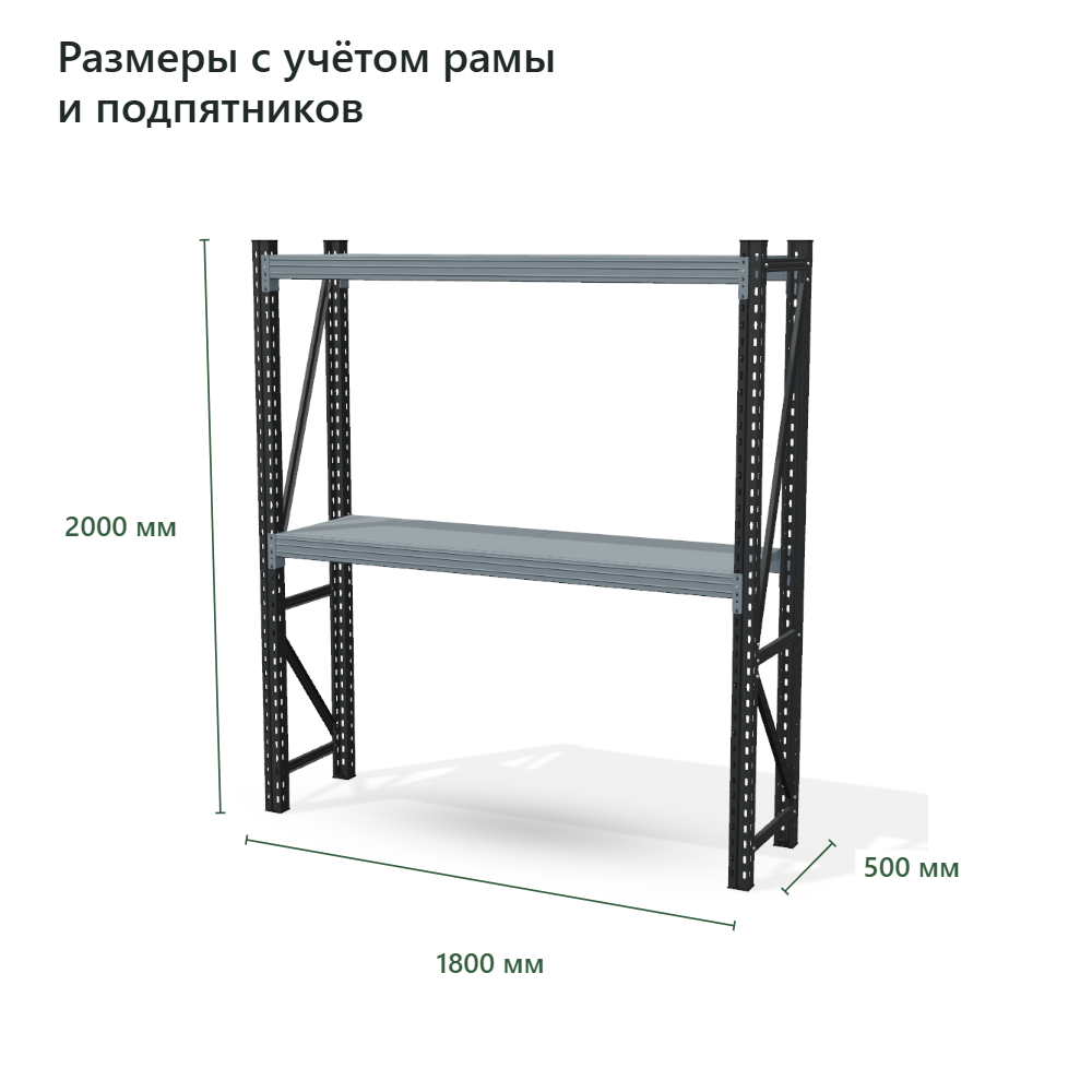 Стеллаж для гаража Векторс 500 2000×1800×500 мм, 2 яруса
