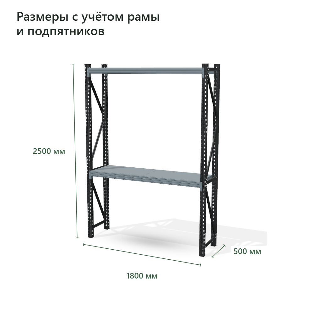 Стеллаж для склада Векторс 500 2500×1800×500 мм, 2 яруса