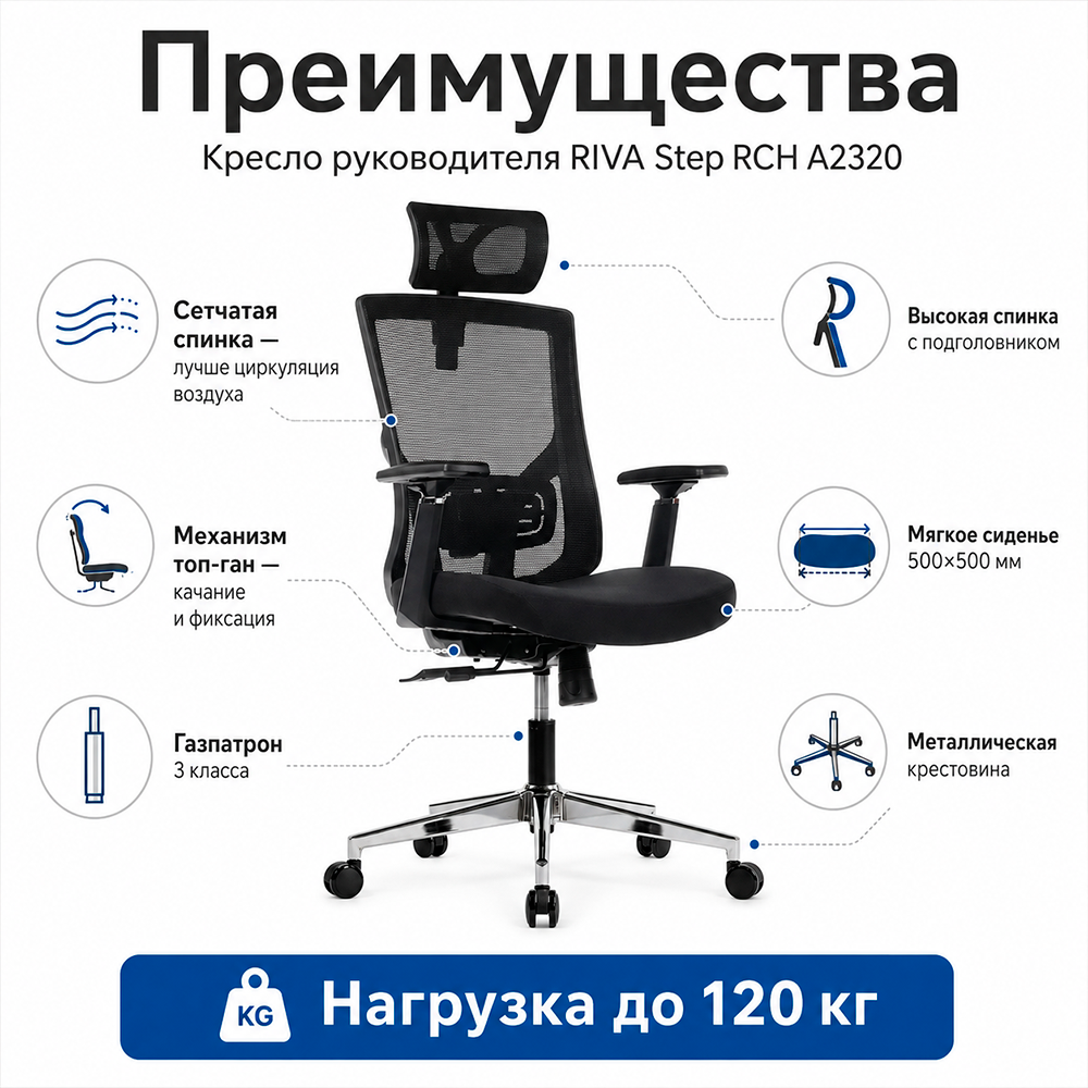 Кресло руководителя RIVA Step RCH A2320 (сетка/ткань черный)
