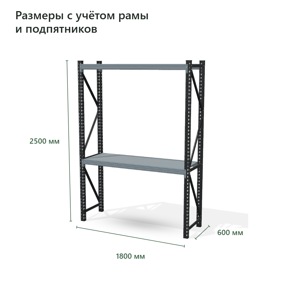 Стеллаж для склада Векторс 500 2500×1800×600 мм, 2 яруса