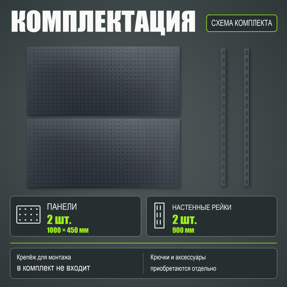 Набор перфопанелей с рейками 1000×900 h цвет RAL 7016 муар