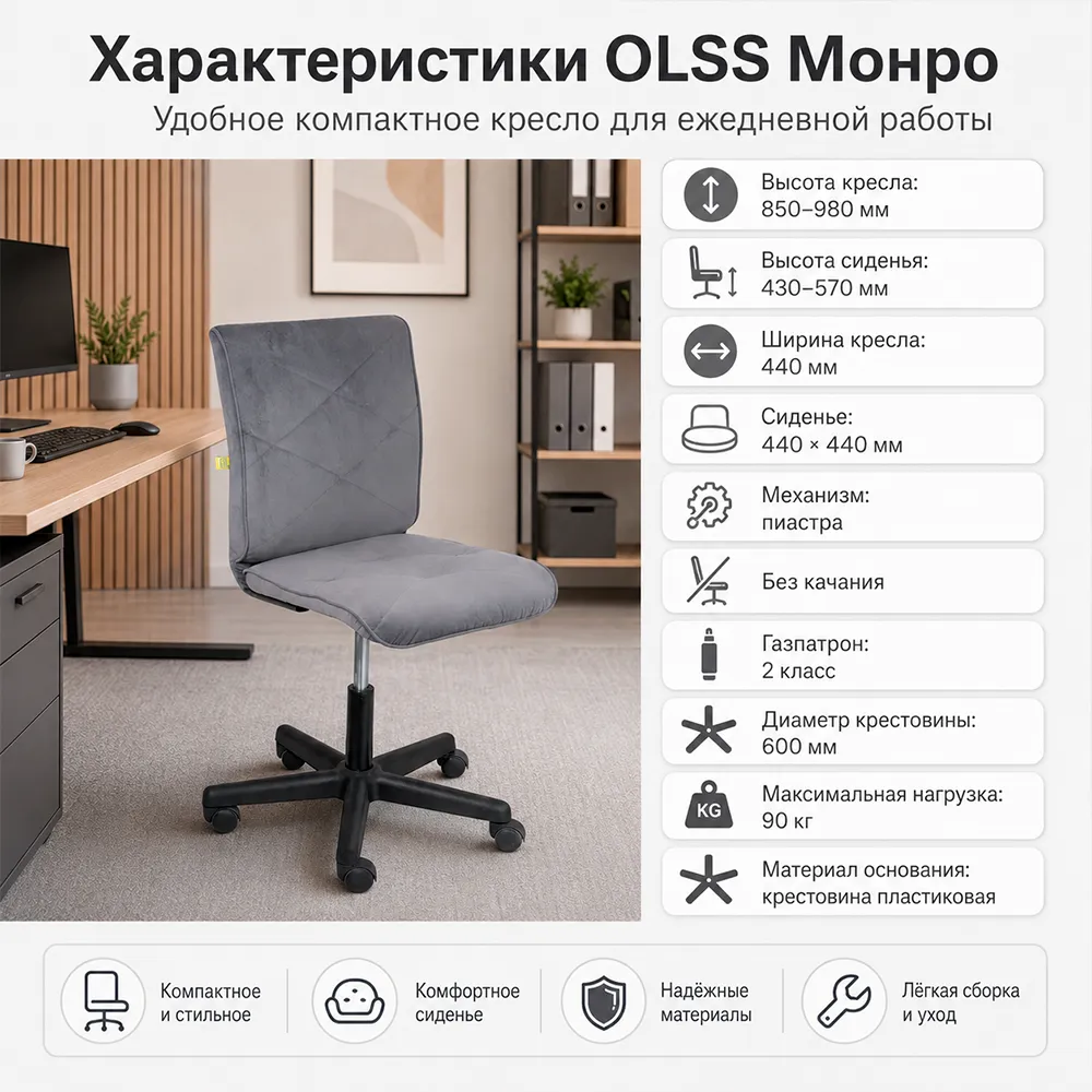 Кресло офисное OLSS Монро ткань NEO-26 серый флок