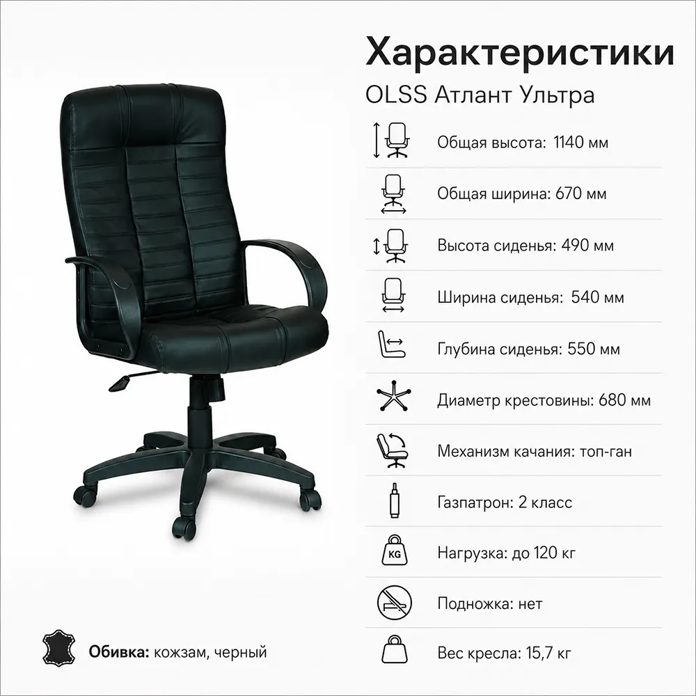 Кресло OLSS Атлант Ультра кож.зам черный