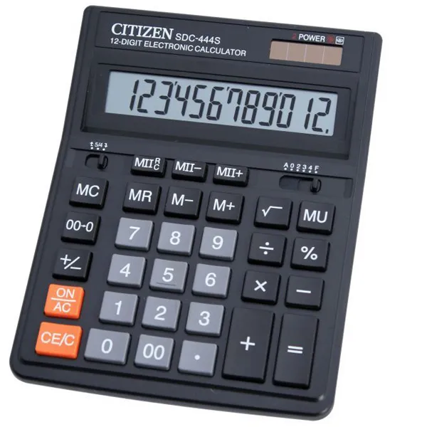 Калькулятор настольный Citizen SDC-444S, 12 разр., двойное питание, 153*199*31мм, черный SDC-444S