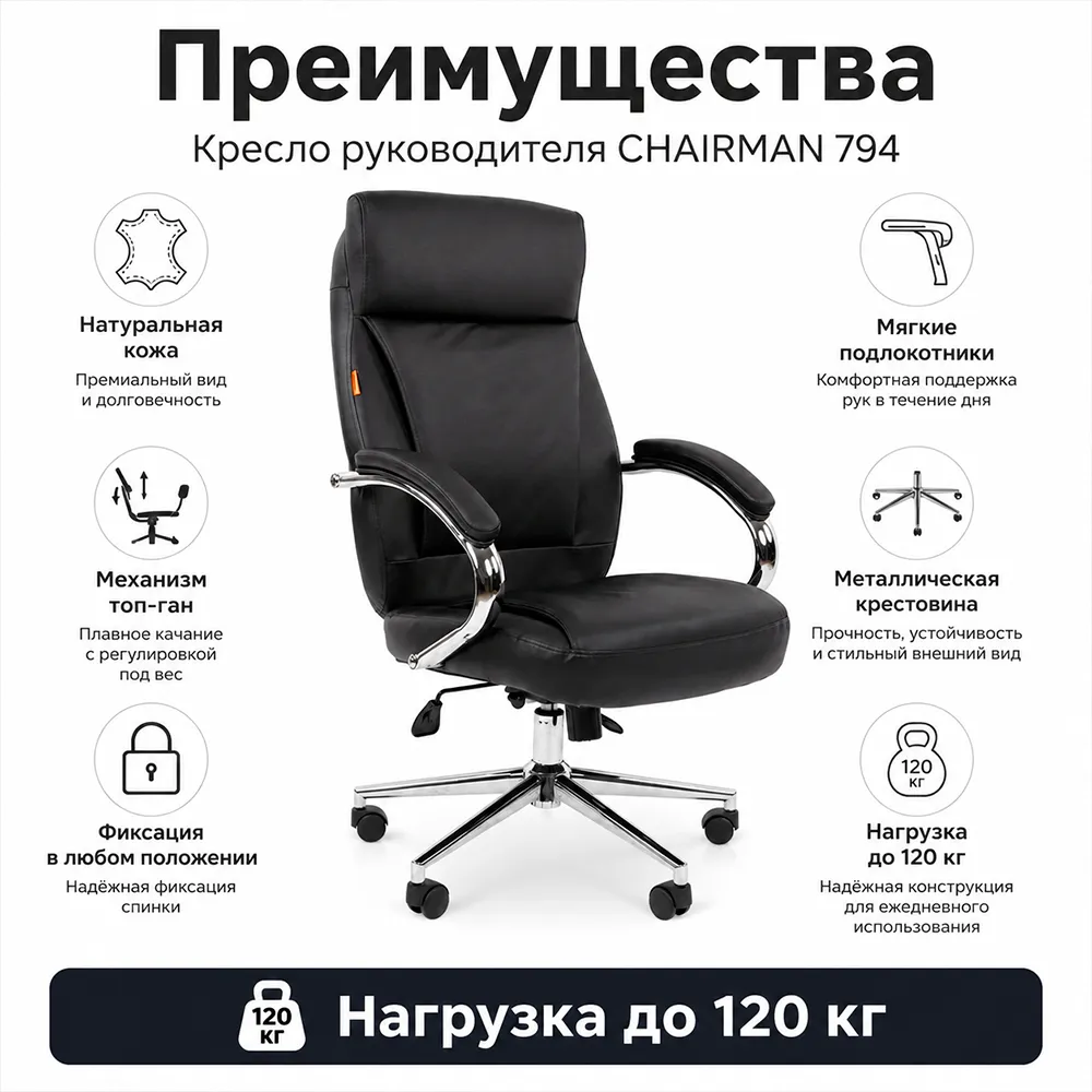Кресло руководителя CHAIRMAN 794 (кожа черная)