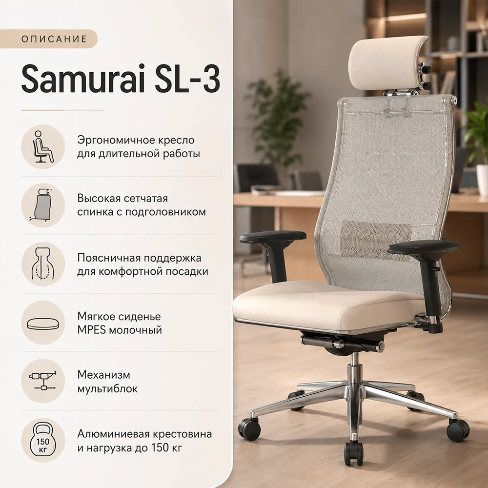 Кресло Samurai SL-3 (Молочный 20.3.5.109)