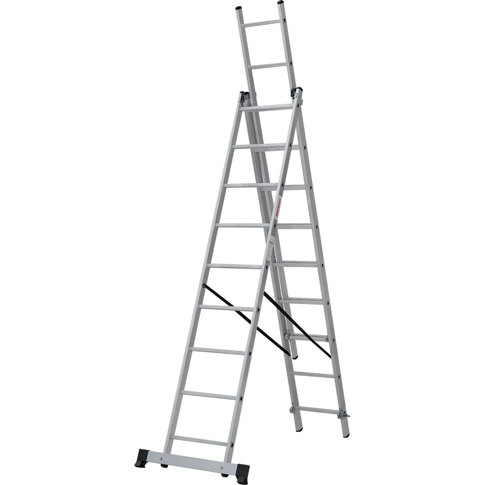 Лестница трехсекционная 3x9 ступеней, NV1230, 5,52м. алюминиевая