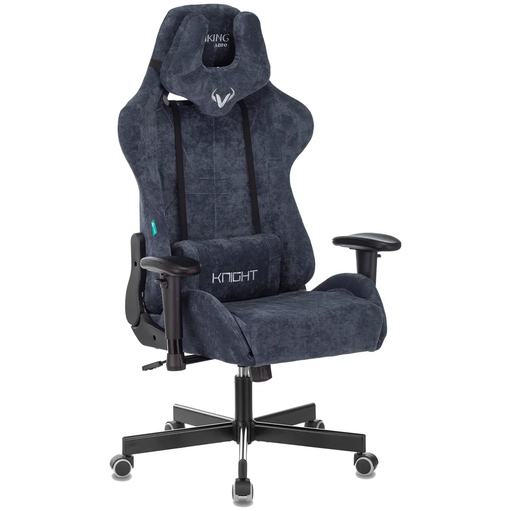 Кресло игровое Бюрократ Zombie VIKING KNIGHT Fabric синий Light-27 с подголов. крестов. металл