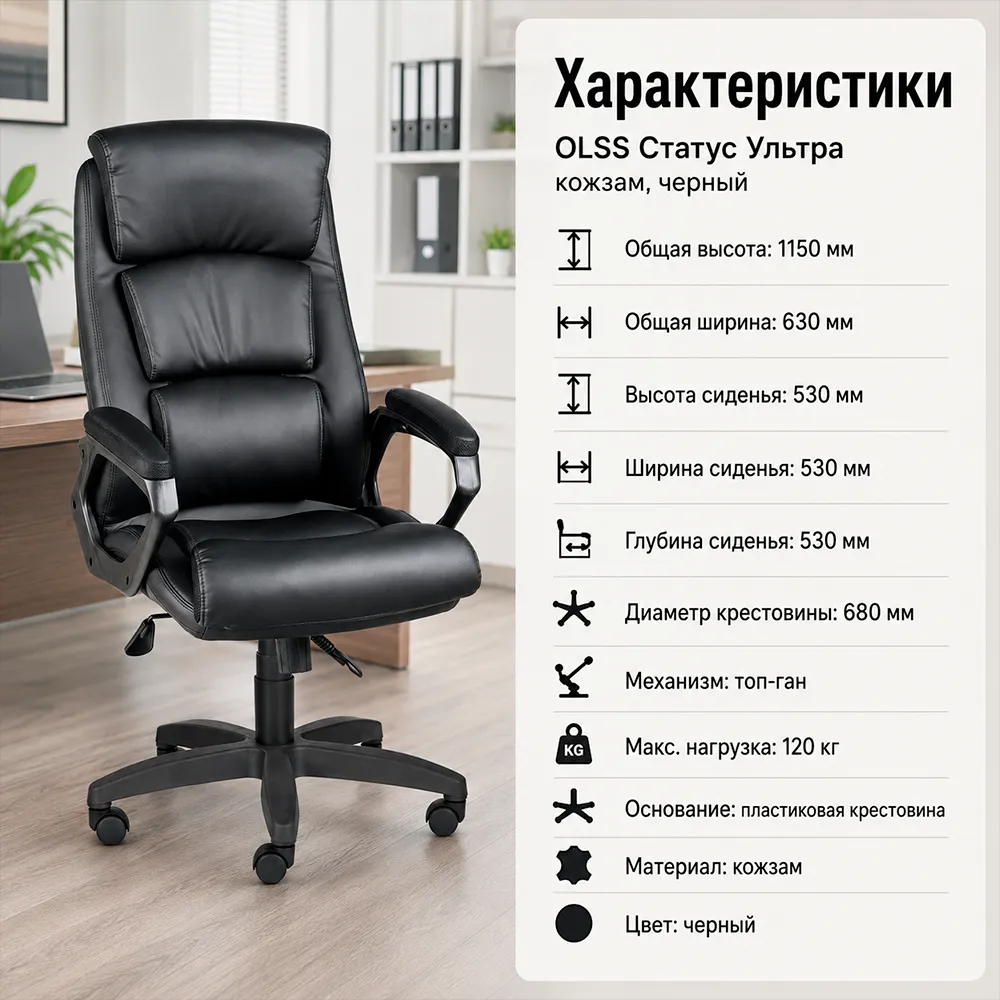 Кресло OLSS Статус ультра кож.зам черный 