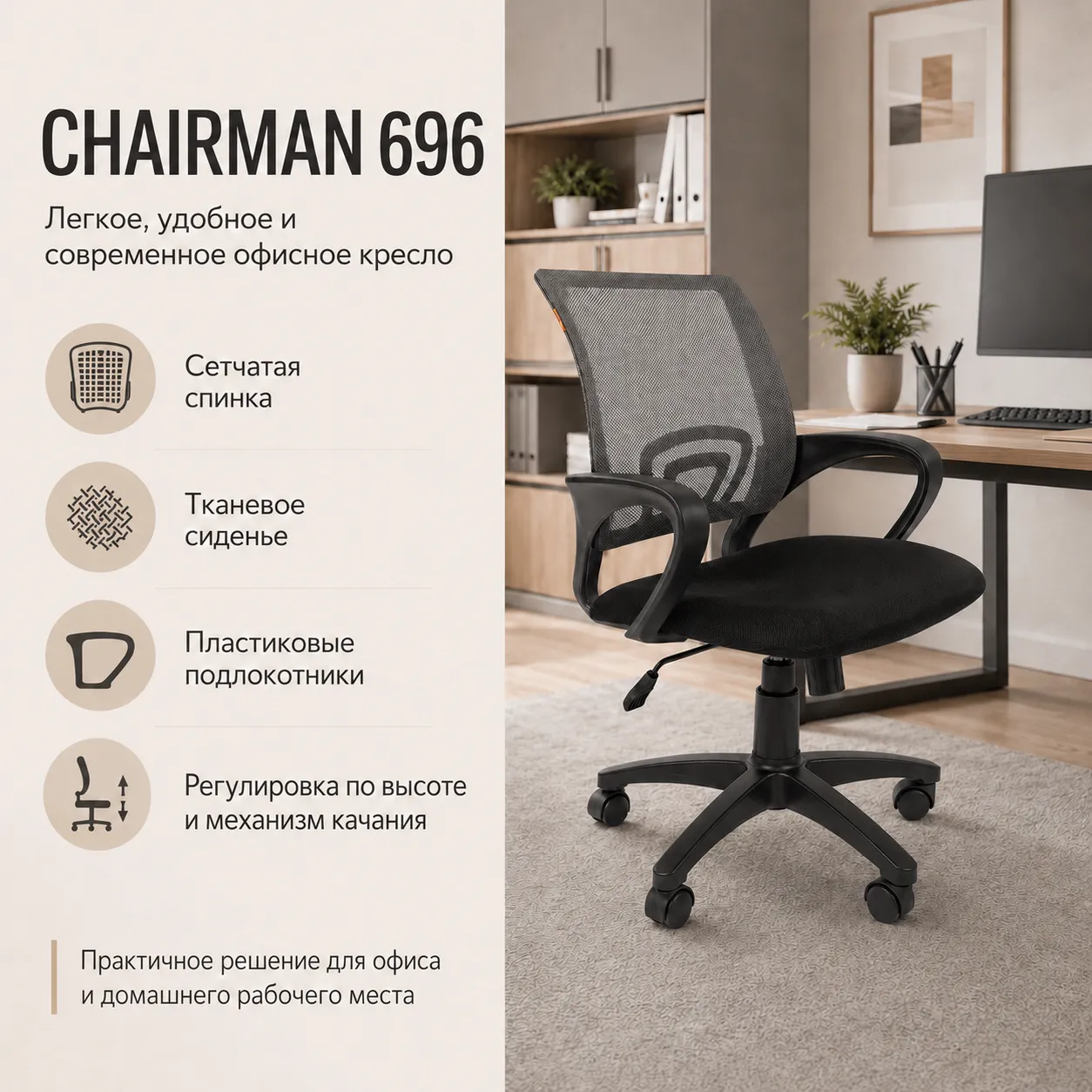 Кресло CHAIRMAN 696 ткань TW-04 серый