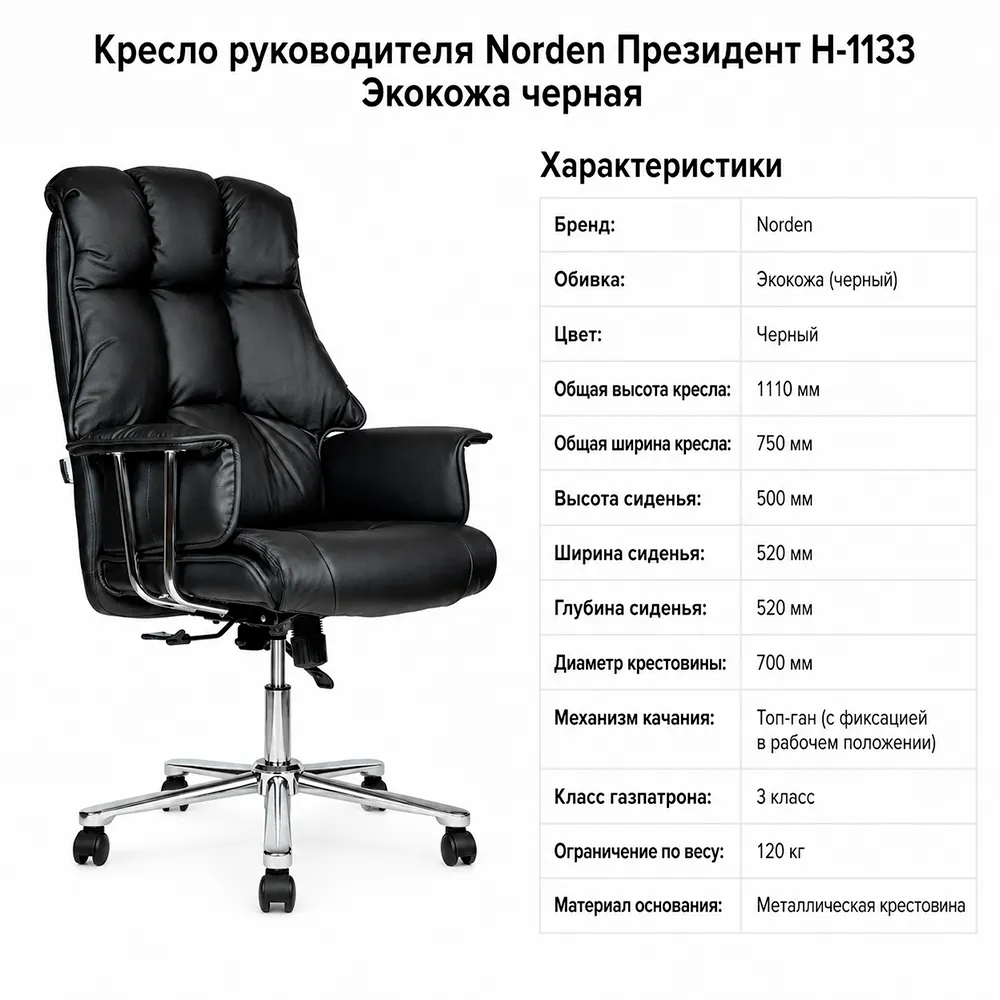 Кресло руководителя Norden Президент Н-1133 Экокожа черная