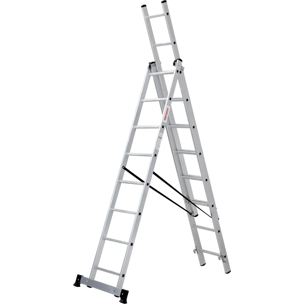 Лестница трехсекционная 3x8 ступеней, NV1230, 4,74м. алюминиевая