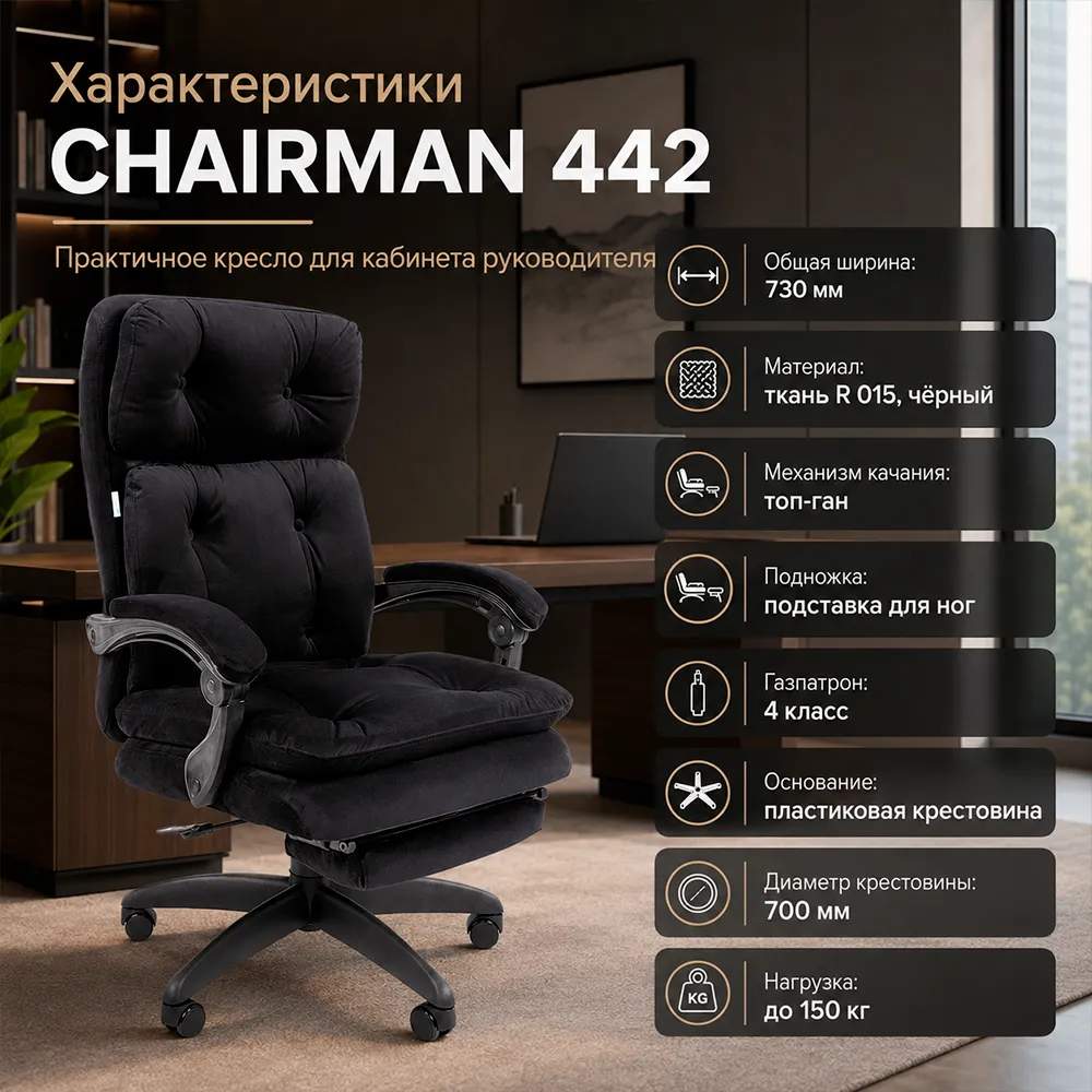 Кресло руководителя CHAIRMAN 442 Ткань R 015 черный