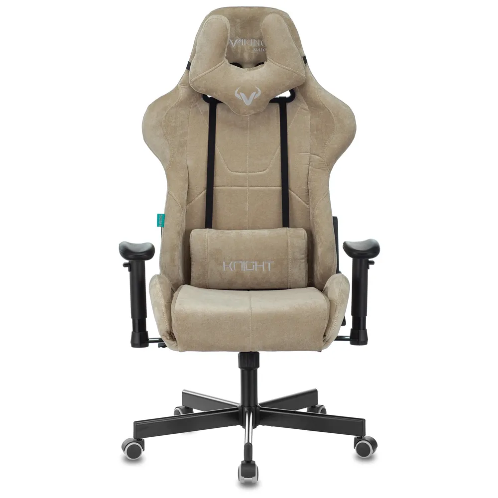 Кресло игровое Бюрократ Zombie VIKING KNIGHT Fabric песочный Light-21 с подголов. крестов. металл