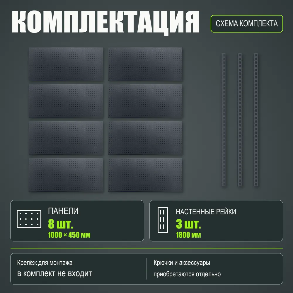 Набор перфопанелей с рейками 2000×1800 h цвет RAL 7016 муар