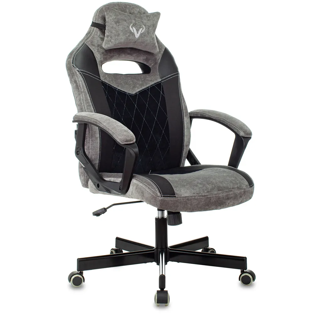 Кресло игровое Бюрократ Zombie VIKING 6 KNIGHT Fabric серый/черный с подголов. крестов. металл