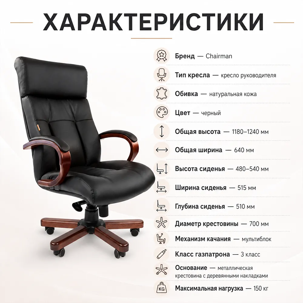 Кресло руководителя CHAIRMAN 421 кожа черная