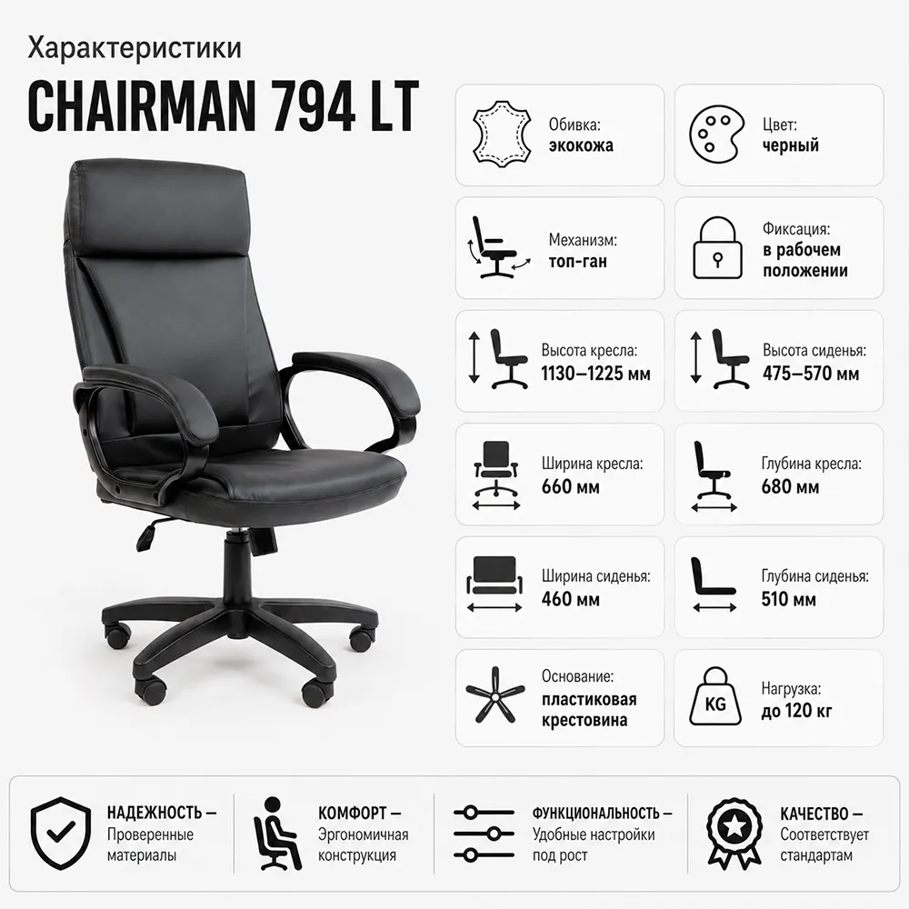 Кресло CHAIRMAN 794 LT (Экокожа черная)