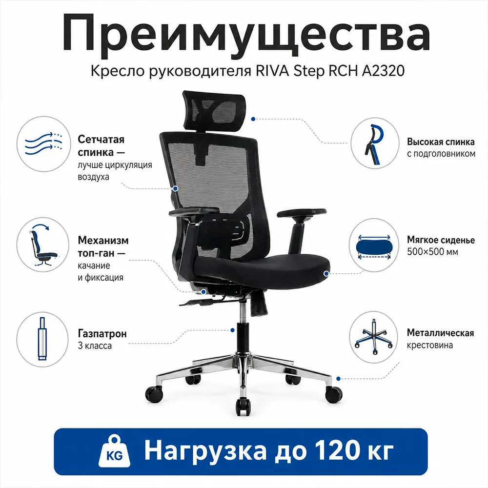 Кресло руководителя RIVA Step RCH A2320 (сетка/ткань черный)