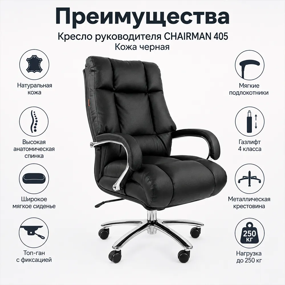 Кресло руководителя CHAIRMAN 405 кожа черная