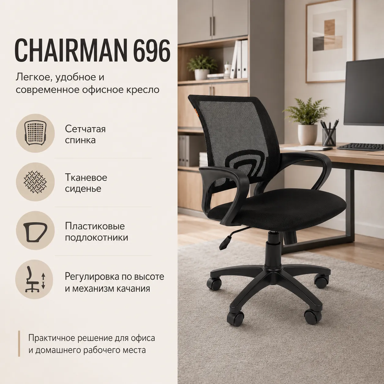 Кресло CHAIRMAN 696 ткань TW-01 черный 