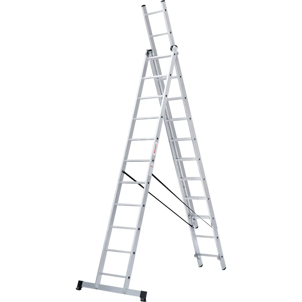 Лестница трехсекционная 3x11 ступеней, NV1230, 7,09м. алюминиевая  СС