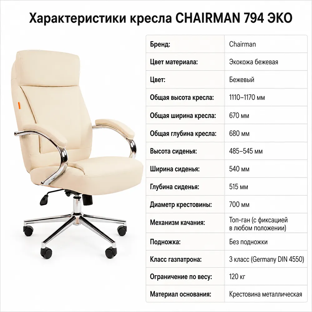 Кресло CHAIRMAN 794 ЭКО (Экокожа бежевая)