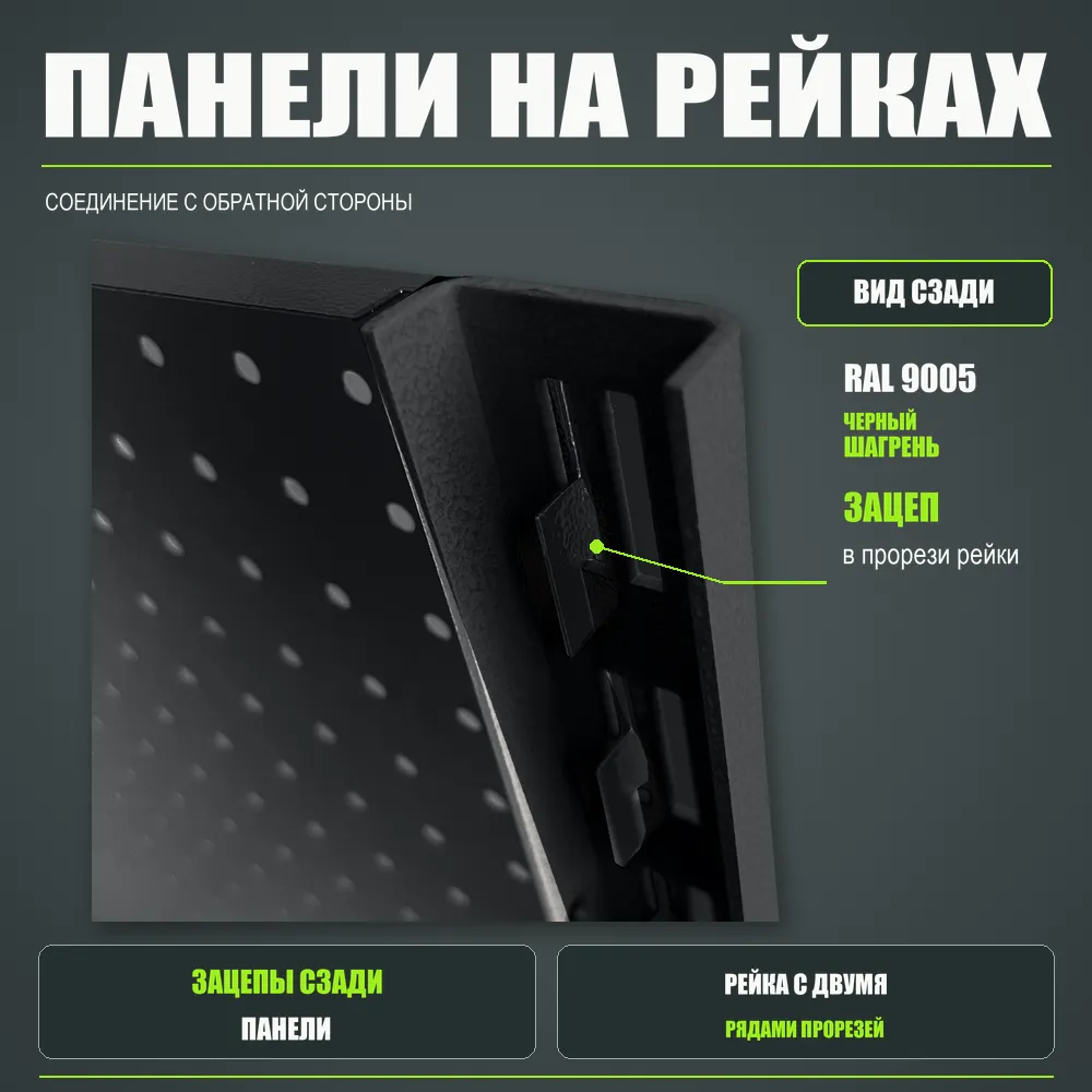 Набор перфопанелей с рейками 1000×1350 h цвет RAL 9005 черный шагрень