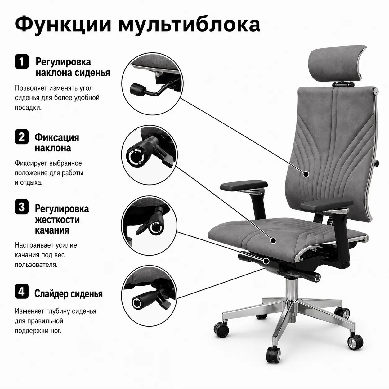 Кресло Yoga Spine 4DF B2-12D (Велюр GoyaLE темно-серый AE.F.14.13A)