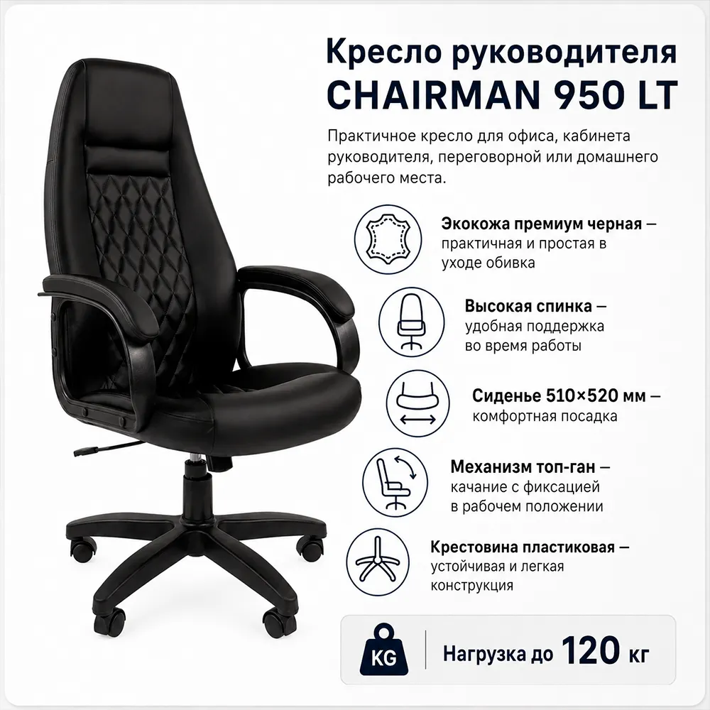Кресло руководителя CHAIRMAN 950 LT Экокожа премиум черная