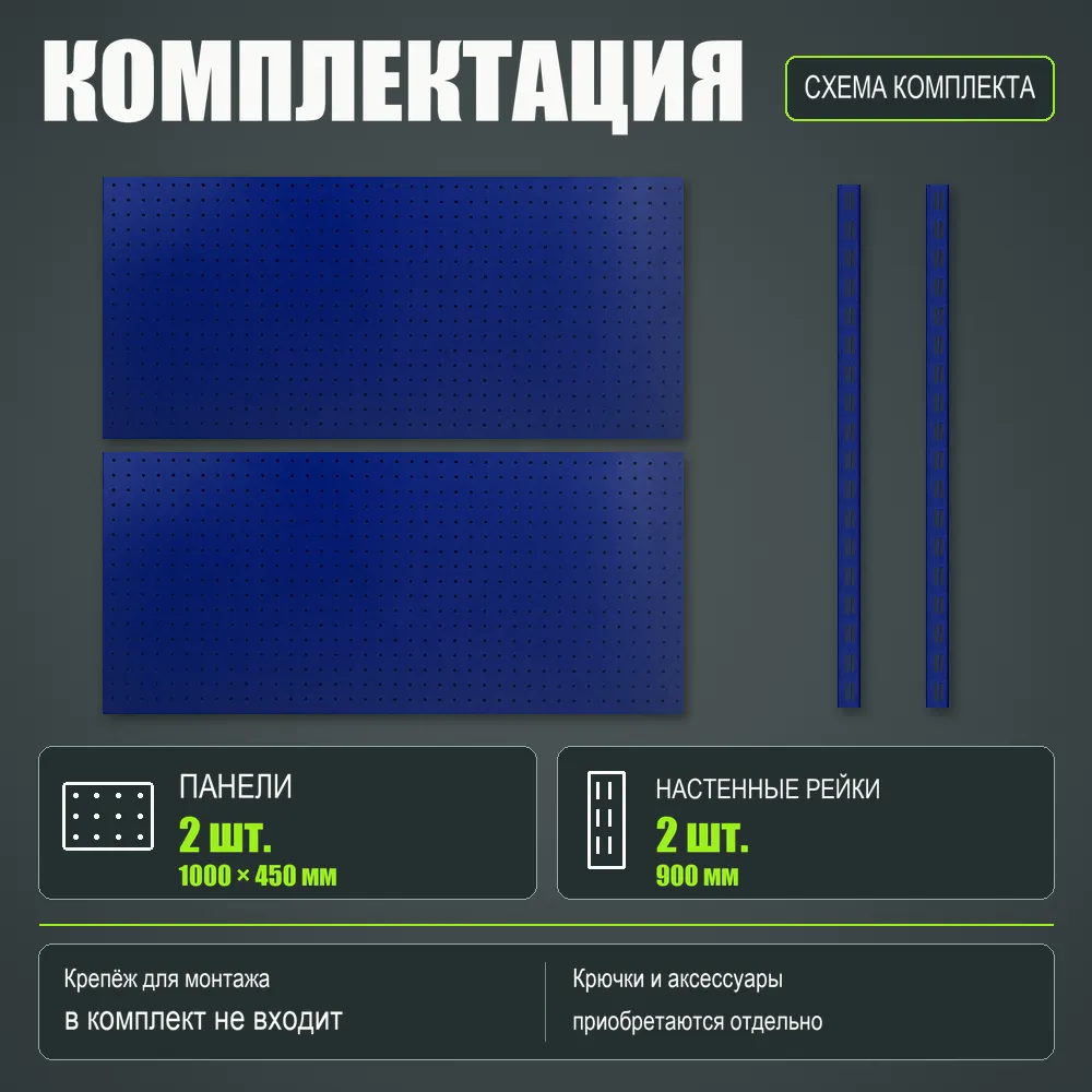 Набор перфопанелей с рейками 1000×900 h цвет RAL 5002 синий шагрень