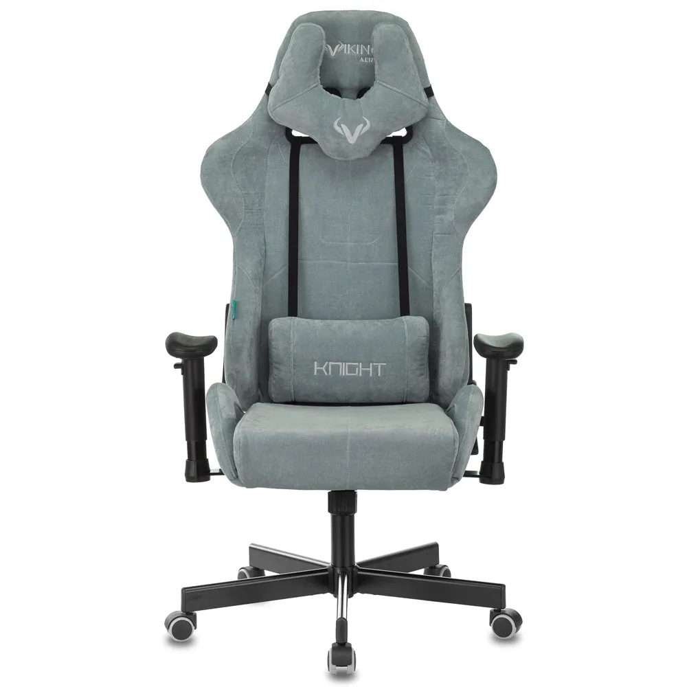 Кресло игровое Бюрократ Zombie VIKING KNIGHT Fabric серо-голубой Light-28 с подголов. крестов. металл