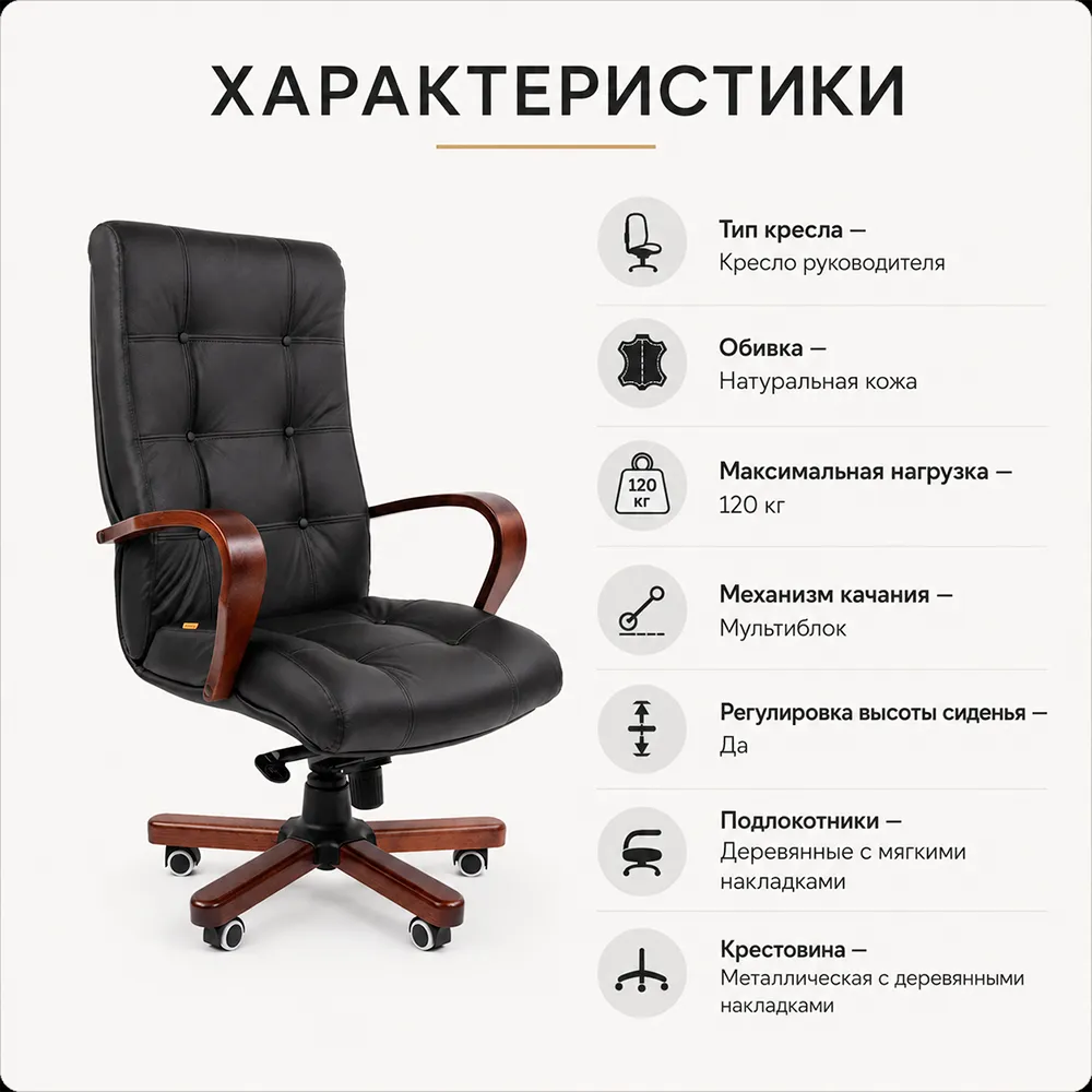 Кресло руководителя CHAIRMAN 424 WD кожа черная