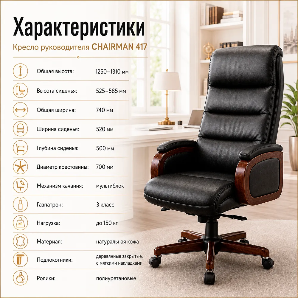 Кресло руководителя CHAIRMAN 417 кожа черная